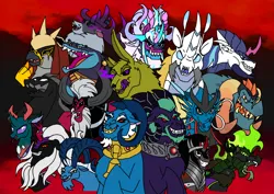 Size: 1414x1000 | Tagged: safe, artist:melspyrose, artist:zetikoopa, derpibooru import, ahuizotl, dragon lord torch, grogar, king sombra, lord tirek, pharynx, pony of shadows, prince blueblood, shining armor, storm king, oc, oc:bass thunder, oc:dark havok, oc:draven la fay/no heart, oc:khalfani, oc:phantom infinite, ahuizotl (species), centaur, changedling, changeling, deer, dragon, goat, gryphon, hybrid, kirin, longma, pony, rabbit, reindeer, shadow pony, sheep, siren, storm creature, taur, umbrum, unicorn, them's fightin' herds, g4, g5, my little pony: the movie, alexandrite arcane, animal, community related, female to male, horn, image, kirin oc, male, male siren, monster prince blueblood, monster shining armor, opaline arcana, png, prince pharynx, ram, rule 63, species swap, springtrap, stallion, stronghoof hoofstrong (tfh)