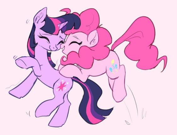 Size: 563x432 | Tagged: safe, artist:tinypurplebrush, derpibooru import, pinkie pie, twilight sparkle, earth pony, pony, unicorn, cute, diapinkes, duo, duo female, eyes closed, female, image, jpeg, lesbian, mare, open mouth, raised hoof, shipping, twiabetes, twinkie, unicorn twilight