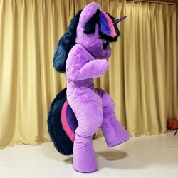 Size: 2000x2000 | Tagged: safe, artist:letongok, derpibooru import, twilight sparkle, unicorn, curtains, fursuit, image, inflatable suit, irl, jpeg, photo, ponysuit, raised hoof, solo, unicorn twilight