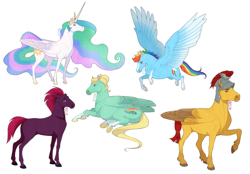 Size: 2941x2039 | Tagged: safe, artist:badass-doctor, derpibooru import, flash magnus, princess celestia, rainbow dash, tempest shadow, zephyr breeze, alicorn, pegasus, pony, unicorn, g4, my little pony: the movie, blaze (coat marking), coat markings, crown, eye scar, facial markings, facial scar, female, flying, helmet, hoers, horn, image, jewelry, male, mare, png, raised hoof, realistic, realistic anatomy, realistic horse legs, regalia, scar, simple background, socks (coat marking), spread wings, stallion, transparent background, wings