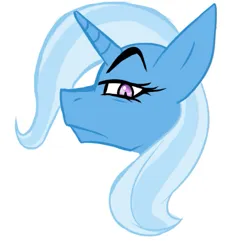 Size: 499x514 | Tagged: safe, artist:vitaltoast, derpibooru import, trixie, pony, unicorn, g4, angry, bust, digital art, eyebrows, horn, image, looking at you, png, portrait, raised eyebrow, scowl, simple background, unamused