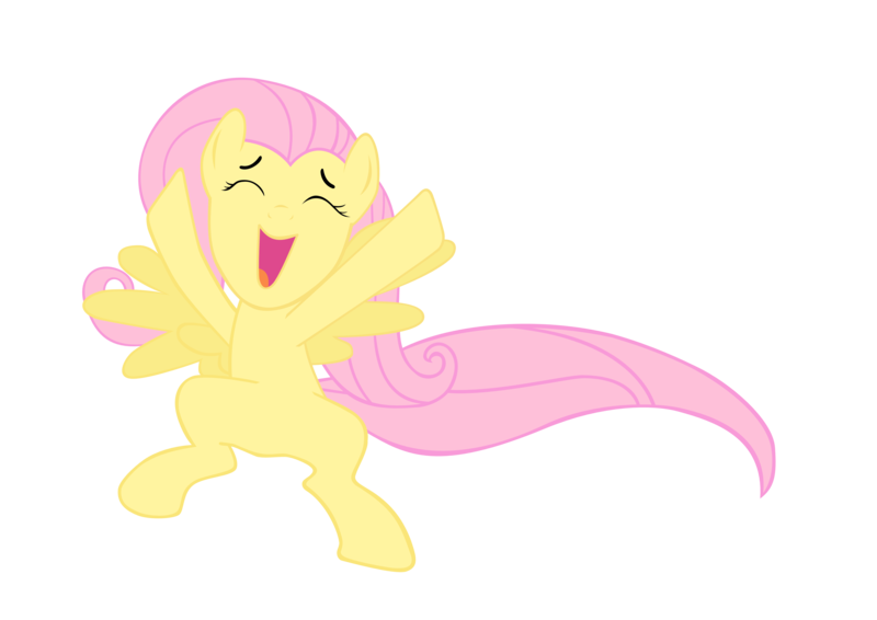 Size: 4000x2828 | Tagged: safe, artist:dumbfabric, derpibooru import, fluttershy, pegasus, pony, g4, sonic rainboom (episode), 2011, cheering, eyes closed, female, image, mare, my little pony, open mouth, open smile, png, simple background, smiling, solo, spread wings, tail, transparent background, vector, wings