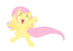 Size: 4000x2828 | Tagged: safe, artist:dumbfabric, derpibooru import, fluttershy, pegasus, pony, g4, sonic rainboom (episode), 2011, cheering, eyes closed, female, image, mare, my little pony, open mouth, open smile, png, simple background, smiling, solo, spread wings, tail, transparent background, vector, wings