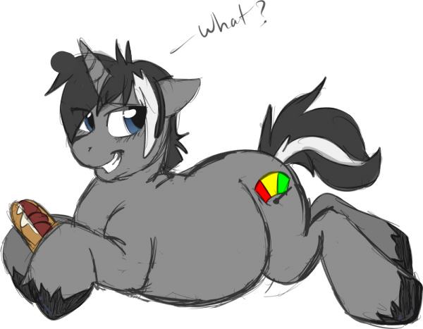 Size: 600x467 | Tagged: safe, artist:anuvia, artist:polofastter, derpibooru import, oc, oc:midnight snack, unofficial characters only, pony, bhm, fat, food, image, male, png, sandwich, simple background, solo, stallion, transparent background