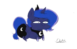 Size: 1111x710 | Tagged: safe, artist:polofastter, artist:thelunarmoon, derpibooru import, princess luna, alicorn, pony, g4, chibi, eyebrows, eyebrows visible through hair, female, folded wings, hoof shoes, image, peytral, png, princess shoes, signature, simple background, solo, squatpony, transparent background, wings