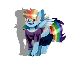 Size: 2834x2267 | Tagged: safe, artist:toffee-the-dingo, derpibooru import, rainbow dash, human, pegasus, pony, g4, clothes, female, high res, human to pony, image, open mouth, png, simple background, smiling, solo, torn clothes, transformation, transparent background