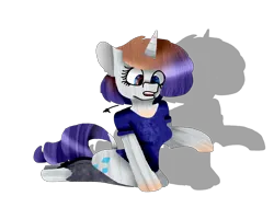 Size: 2834x2267 | Tagged: safe, artist:toffee-the-dingo, derpibooru import, rarity, human, pony, unicorn, g4, clothes, eye color change, female, high res, horn, human to pony, image, open mouth, png, simple background, sitting, solo, torn clothes, transformation, transparent background