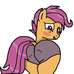 Size: 1024x1024 | Tagged: suggestive, artist:background_pon3, artist:shieldwingarmorofgod, derpibooru import, edit, scootaloo, pony, g4, blushing, butt, dock, female, image, png, reference used, scootabutt, simple background, solo, tail, transparent background