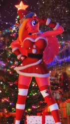 Size: 1152x2048 | Tagged: safe, artist:artempredator, ponerpics import, oc, oc:gaffy, unofficial characters only, anthro, 3d, breasts, christmas, christmas sweater, clothes, female, gloves, holiday, image, jpeg, one eye closed, socks, stockings, sweater, thigh highs