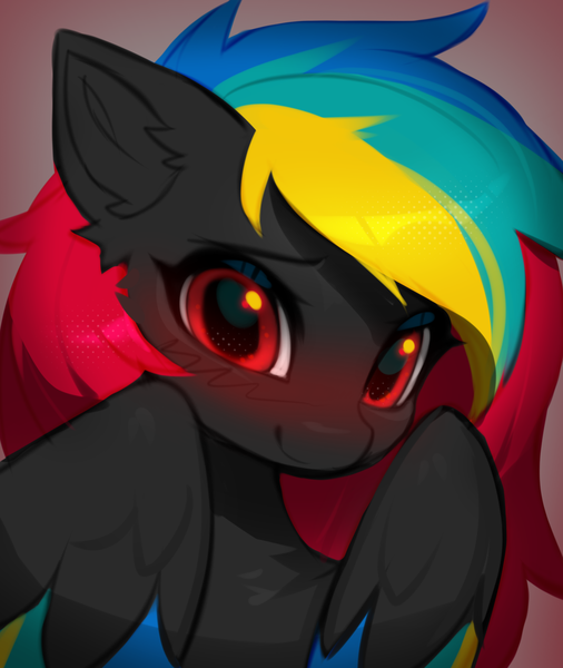 Size: 1740x2064 | Tagged: safe, artist:vensual99, derpibooru import, oc, ponified, unofficial characters only, pegasus, pony, blushing, bust, colored wings, console ponies, cute, ear fluff, eyebrows, female, image, looking at you, mare, pegasus oc, playstation, png, red eyes, smiling, smiling at you, solo, solo female, wings