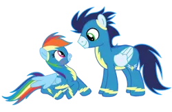 Size: 1280x840 | Tagged: safe, artist:soarindasher10, derpibooru import, rainbow dash, soarin', pegasus, pony, clothes, female, image, male, mare, png, shipping, simple background, soarindash, stallion, straight, transparent background, uniform, wonderbolts, wonderbolts uniform