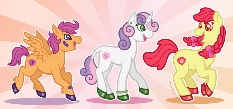 Size: 4500x2100 | Tagged: safe, artist:artisticwerks, derpibooru import, apple bloom, scootaloo, sweetie belle, pony, bandaid, colored hooves, cutie mark crusaders, hooves, image, jpeg