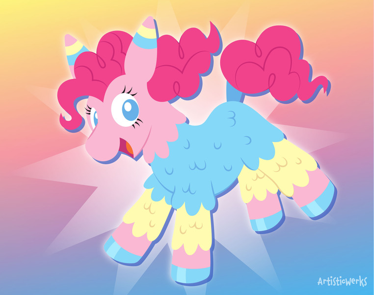 Size: 3204x2523 | Tagged: safe, artist:artisticwerks, derpibooru import, pinkie pie, pony, g4, image, jpeg, pinkñata, piñata, solo