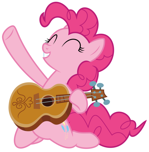 Size: 5035x5122 | Tagged: safe, artist:timeymarey007, derpibooru import, pinkie pie, earth pony, pony, g4, honest apple, .svg available, ^^, absurd resolution, eyes closed, female, guitar, image, kneeling, musical instrument, my little pony, png, revised, simple background, solo, transparent background, vector