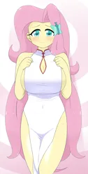 Size: 2239x4435 | Tagged: suggestive, alternate version, artist:batipin, derpibooru import, fluttershy, human, equestria girls, g4, alternate clothes, big breasts, blushing, braless, breasts, busty fluttershy, cheongsam, cleavage, clothes, dress, female, huge breasts, image, looking at you, no underwear, open mouth, open smile, png, smiling, smiling at you, solo, solo female