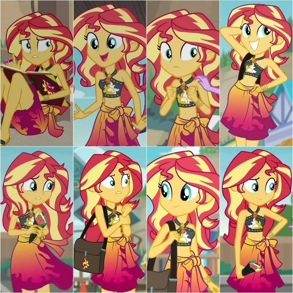 Size: 600x600 | Tagged: safe, artist:frankcrazy16, derpibooru import, screencap, sci-twi, sunset shimmer, twilight sparkle, equestria girls, equestria girls series, g4, unsolved selfie mysteries, x marks the spot, bag, bikini, bikini top, clothes, collaboration, equestria girls specials, food, hand on shoulder, hand on wrist, handbag, image, journal, leather, leather bikini, my little pony equestria girls: better together, my little pony equestria girls: forgotten friendship, offscreen character, png, sarong, skirt, sunset shimmer's beach shorts swimsuit, sushi, sushi cone, swimsuit, wrist cuff