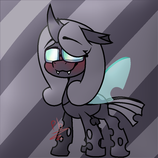 Size: 775x775 | Tagged: source needed, safe, artist:paintbrush569, derpibooru import, oc, oc:arpeggio pegasus, changeling, pegasus, alternate design, bust, glasses, holes, horn, image, insect wings, looking at you, pegasus oc, png, portrait, shading, simple background, smiling, smiling at you, solo, wings