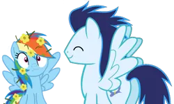 Size: 1280x768 | Tagged: safe, artist:soarindasher10, derpibooru import, rainbow dash, soarin', pegasus, pony, g4, the perfect pear, female, flower, flower in hair, image, male, mare, my little pony, png, shipping, simple background, soarindash, stallion, straight, transparent background