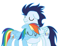 Size: 1280x1010 | Tagged: safe, artist:soarindasher10, derpibooru import, rainbow dash, soarin', pegasus, pony, female, hug, image, male, mare, png, shipping, simple background, soarindash, stallion, straight, transparent background