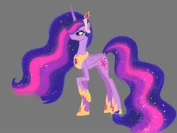 Size: 2048x1542 | Tagged: safe, artist:rhapsody, derpibooru import, twilight sparkle, twilight sparkle (alicorn), alicorn, pony, g4, crown, female, future, gray background, horn, image, jewelry, jpeg, mare, older, older twilight, older twilight sparkle (alicorn), regalia, simple background, wings