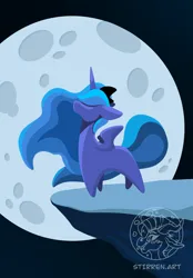 Size: 1640x2360 | Tagged: safe, artist:stirren, derpibooru import, princess luna, alicorn, pony, g4, chibi, image, moon, night, png, standing