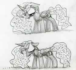 Size: 3278x3000 | Tagged: safe, artist:ja0822ck, derpibooru import, princess luna, alicorn, pony, g4, female, image, jpeg, mare, onomatopoeia, sketch, sleeping, sleepy, sound effects, traditional art, zzz