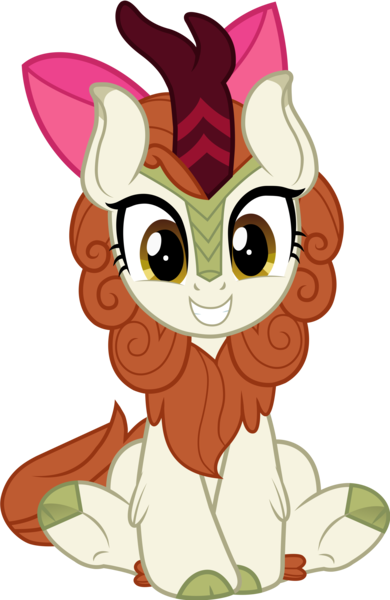 Size: 6493x10000 | Tagged: safe, edit, ponerpics import, autumn blaze, kirin, pony, sounds of silence, apple bloom's bow, awwtumn blaze, bow, chest fluff, cloven hooves, cute, female, grin, hair bow, hnnng, image, kirinbetes, leg fluff, looking at you, mare, png, simple background, sitting, smiling, solo, squee, transparent background, underhoof, vector, weapons-grade cute