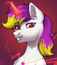 Size: 2652x3000 | Tagged: safe, artist:nika-rain, derpibooru import, oc, oc:exo inforno, pony, undead, unicorn, vampire, vampony, bust, horn, image, magic, male, png, portrait, red eyes, simple background, sketch, solo