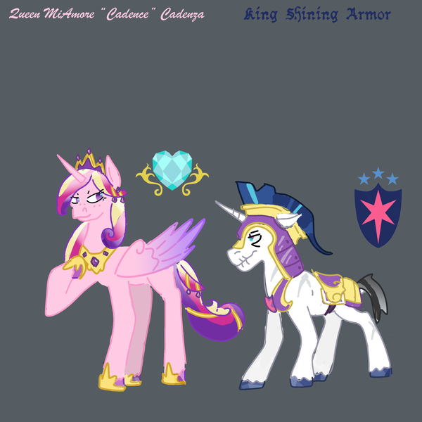 Size: 2000x2000 | Tagged: safe, artist:chromatail, derpibooru import, princess cadance, shining armor, alicorn, unicorn, g4, armor, crystal empire, female, horn, husband and wife, image, jewelry, male, old, older, older princess cadance, older shining armor, png, queen, queen cadence, regalia, royal guard, royalty, seraphina au