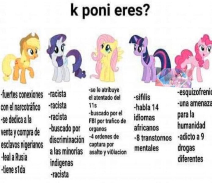 Size: 730x630 | Tagged: safe, derpibooru import, applejack, fluttershy, pinkie pie, rainbow dash, rarity, twilight sparkle, earth pony, pegasus, pony, unicorn, blatant lies, female, image, jpeg, mane six, mare, meme, needs more jpeg, shitposting, spanish, text, unicorn twilight