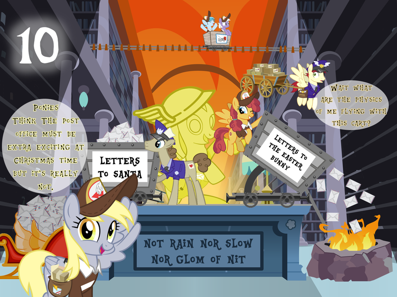 Size: 1440x1080 | Tagged: safe, artist:bronybyexception, derpibooru import, appointed rounds, care package, derpy hooves, parcel post, post haste, rainy day, special delivery, sunny delivery, pegasus, pony, g4, advent calendar, christmas, discworld, easter, female, hat, hermes, holiday, image, mail, mailmare, mailmare hat, mailmare uniform, male, mare, minecart, one eye closed, png, post office, stallion, statue, vector used, wink