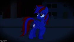 Size: 2338x1338 | Tagged: safe, artist:stephen-fisher, derpibooru import, oc, oc:stephen (stephen-fisher), alicorn, g4, alicorn oc, dark background, horn, image, male, png, sad, snow, solo, wings