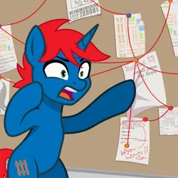 Size: 1024x1024 | Tagged: safe, artist:mickey1909, derpibooru import, oc, oc:train track, unofficial characters only, pony, unicorn, conspiracy board, evidence board, horn, image, it's always sunny in philadelphia, male, meme, pepe silvia, png, ponified meme, solo, stallion