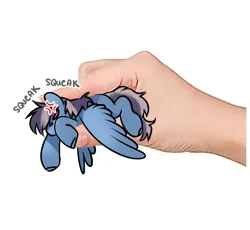 Size: 3514x3235 | Tagged: safe, artist:opalacorn, derpibooru import, oc, unofficial characters only, human, pegasus, pony, cross-popping veins, disembodied hand, emanata, hand, holding a pony, image, in goliath's palm, jpeg, simple background, size difference, squeak, white background