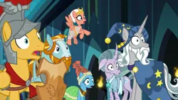 Size: 1192x670 | Tagged: safe, derpibooru import, flash magnus, meadowbrook, mistmane, rockhoof, somnambula, star swirl the bearded, earth pony, pegasus, unicorn, g4, shadow play, horn, image, jpeg, my little pony, pillars of equestria, shocked