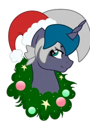 Size: 1500x2096 | Tagged: safe, artist:dianamur, artist:jadeharmony, derpibooru import, oc, oc:elizabat stormfeather, alicorn, bat pony, bat pony alicorn, pony, alicorn oc, base used, bat pony oc, bat wings, bust, christmas, christmas wreath, female, hat, holiday, horn, image, mare, png, santa hat, simple background, solo, transparent background, wings, wreath