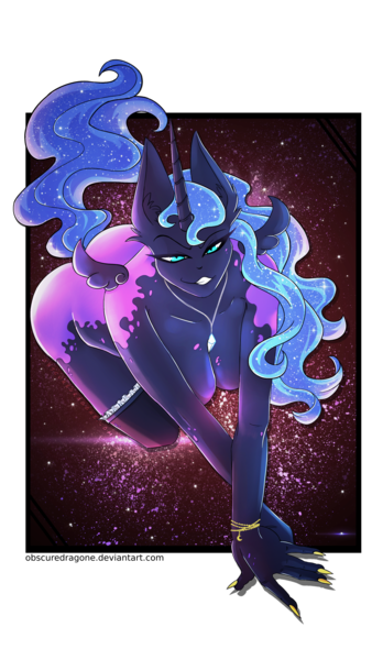 Size: 1080x1920 | Tagged: suggestive, artist:obscuredragone, derpibooru import, nightmare moon, alicorn, anthro, pony, g4, ambiguous facial structure, anatomically incorrect, ass, bedroom eyes, boobs and butt pose, bracelet, breasts, busty nightmare moon, butt, clothes, cute, ethereal mane, eye contact, eyeshadow, female, galaxy, glow, glowing eyes, gold nails, hanging breasts, horn, image, jewelry, kneeling, lingerie, looking at each other, looking at someone, looking at you, makeup, mane, mare, nail polish, nails, naughty, necklace, neon, png, sensual, sexy, small wings, solo, starry mane, stars, stupid sexy nightmare moon, tail, wings