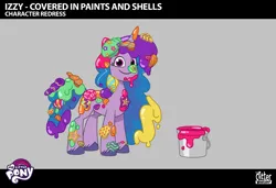 Size: 1920x1311 | Tagged: safe, derpibooru import, part of a set, izzy moonbow, pony, unicorn, g5, my little pony: tell your tale, leak, spoiler:g5, spoiler:my little pony: tell your tale, spoiler:tyts02e27, .ai available, .psd available, concept art, english, female, horn, image, lil critter workshop, long mane, mare, messy, messy mane, messy mane izzy moonbow, messy tail, my little pony logo, paint, paint bucket, png, ponycorn clone-i-corn, seashell, solo, tail, vector