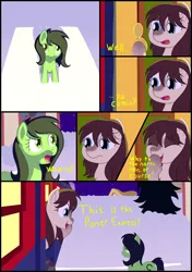 Size: 3000x4250 | Tagged: safe, artist:mariculture, ponerpics import, oc, oc:anonfilly, oc:frosty flakes, unofficial characters only, earth pony, pony, taiga pony, comic, dialogue, female, filly, image, mare, night, parody, png, polar express, scene parody, snow, train