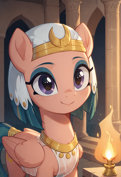 Size: 1992x2912 | Tagged: safe, ai content, derpibooru import, machine learning generated, prompter:kimberlite, stable diffusion, somnambula, pegasus, pony, g4, cute, fire, image, png