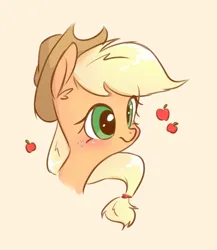 Size: 1580x1819 | Tagged: safe, artist:kaf_pone, derpibooru import, applejack, earth pony, pony, g4, apple, applejack's hat, blushing, bust, cowboy hat, cute, female, food, freckles, hat, image, jackabetes, mare, png, portrait, smiling, solo