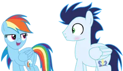 Size: 1280x737 | Tagged: safe, artist:soarindasher10, derpibooru import, rainbow dash, soarin', pegasus, pony, g4, blushing, female, image, male, mare, png, shipping, simple background, soarindash, stallion, straight, transparent background