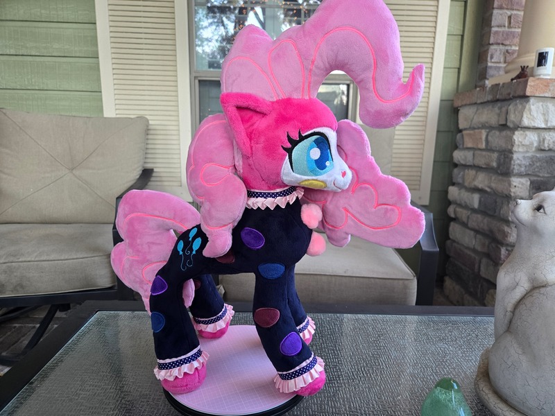 Size: 4000x3000 | Tagged: safe, artist:manehattanplushies, derpibooru import, pinkie pie, oc, oc:pinkiacci, earth pony, g4, clown, frills, frilly, image, jester, jpeg, makeup, plushie, polka dots, pom pom, variant