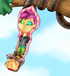 Size: 2500x2700 | Tagged: suggestive, artist:jerrydestroyer, scootaloo, human, snake, equestria girls, barefoot, clothes, duo, feet, female, hypnosis, hypnotized, image, jpeg, kaa, kaa eyes, male, scootaprey, tree, vore