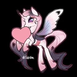 Size: 2048x2048 | Tagged: safe, artist:tabithaqu, derpibooru import, oc, changeling, black background, female, heart, image, jpeg, simple background, solo