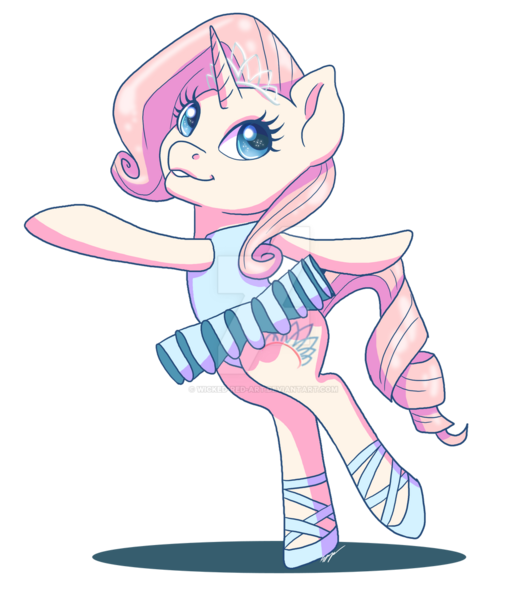 Size: 1024x1168 | Tagged: safe, artist:wicked-red-art, derpibooru import, oc, oc:crystal dancer, unicorn, arms spread out, ballerina, ballet, ballet slippers, clothes, cutie mark, dancing, horn, image, jewelry, leotard, looking at you, png, pose, smiling, smiling at you, standing, standing on one leg, tiara, tutu, unicorn oc