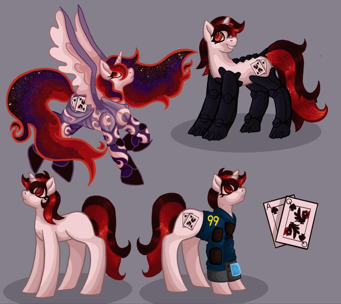 Size: 2048x1825 | Tagged: safe, artist:thegoodm1lk, derpibooru import, oc, oc:blackjack, unofficial characters only, alicorn, cyborg, pony, unicorn, fallout equestria, fallout equestria: project horizons, blank flank, clothes, cutie mark, fanfic art, female, horn, image, jpeg, jumpsuit, level 2 (project horizons), level 5 (iconium) (project horizons), mare, pipbuck, simple background, vault security armor, vault suit