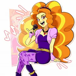 Size: 2048x2048 | Tagged: safe, artist:pwxcii, derpibooru import, adagio dazzle, human, equestria girls, g4, commission, female, high res, image, jpeg, microphone, open mouth, open smile, passepartout, smiling, solo