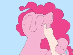 Size: 800x600 | Tagged: safe, artist:jittermouse, derpibooru import, pinkie pie, earth pony, human, pony, g4, eyes closed, hand, happy, human on pony petting, image, ms paint, petting, png, smiling