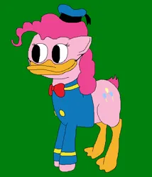 Size: 513x600 | Tagged: safe, artist:jittermouse, derpibooru import, pinkie pie, bird, duck, earth pony, pony, g4, bowtie, clothes, disney, donald duck, image, pinktober, png, sailor uniform, solo, uniform